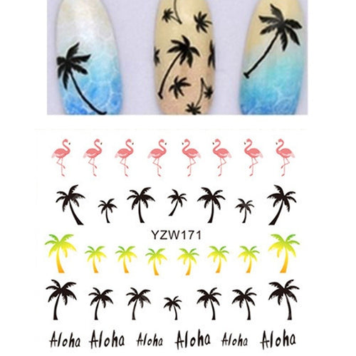 Nail Art Water Decals Transfers Stickers Summer Palm Trees Flamingo Gel Polish